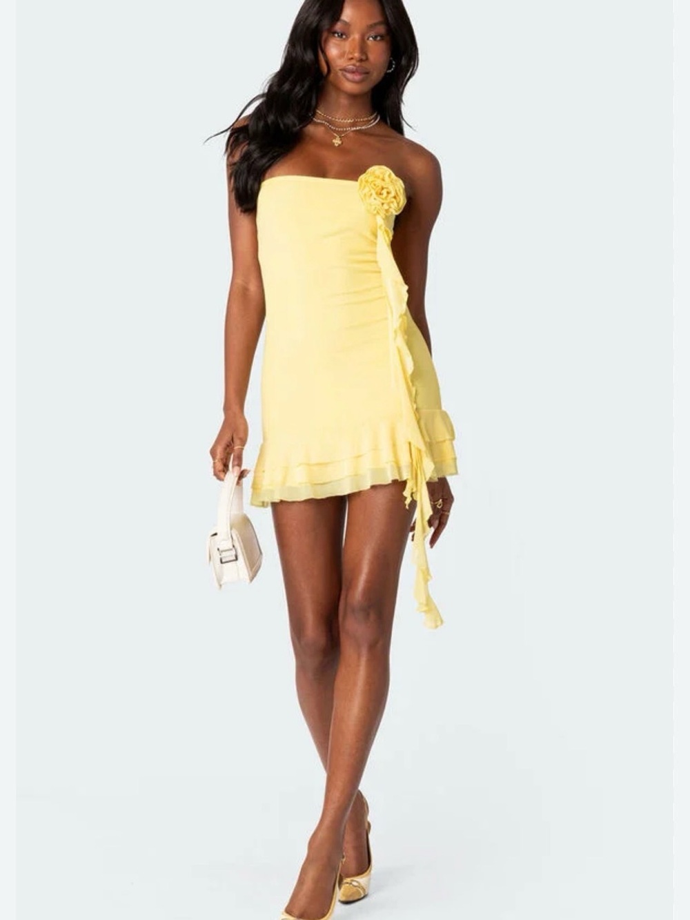 2‎ Edikted Thalia Flower Pin Ruffle Mini Dress Yellow and blue 
 Size XS